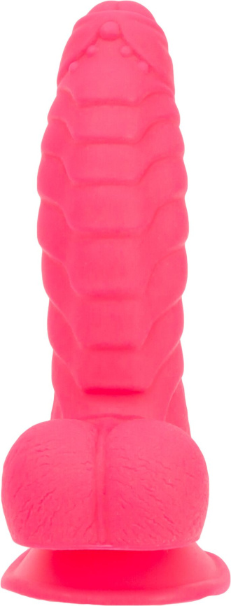 Ребристий фалоімітатор на присосці ADDICTION — Tom 7″ Dildo With Balls — Pink, віброкуля в подарунок фото 2