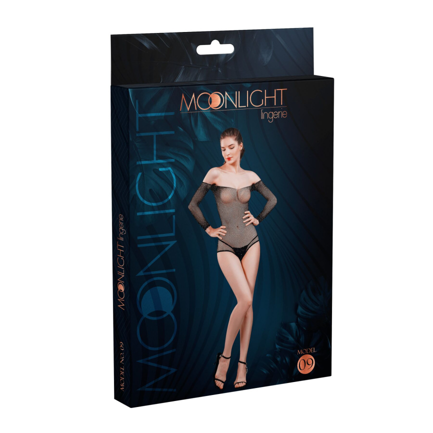 Сітчасте боді зі стразами Moonlight Model 09 XS-L Black, відкриті плечі фото 3