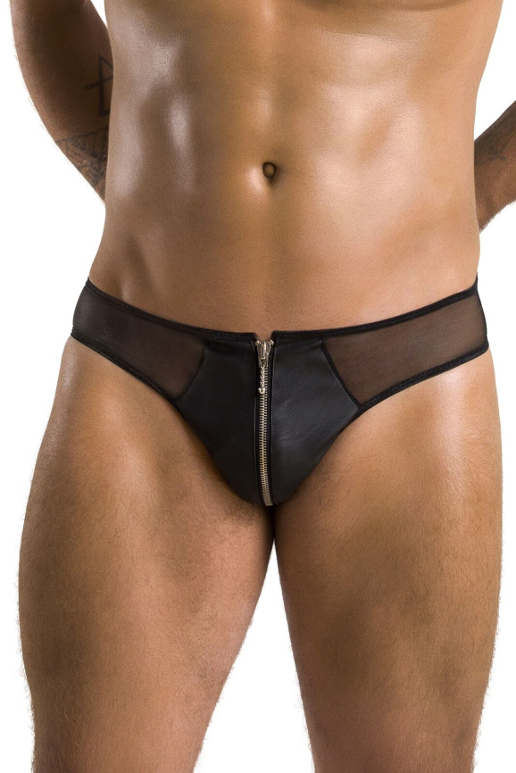 Чоловічі сліпи на блискавці Passion 042 SLIP TIMMY S/M Black, екошкіра, сітка фото 1
