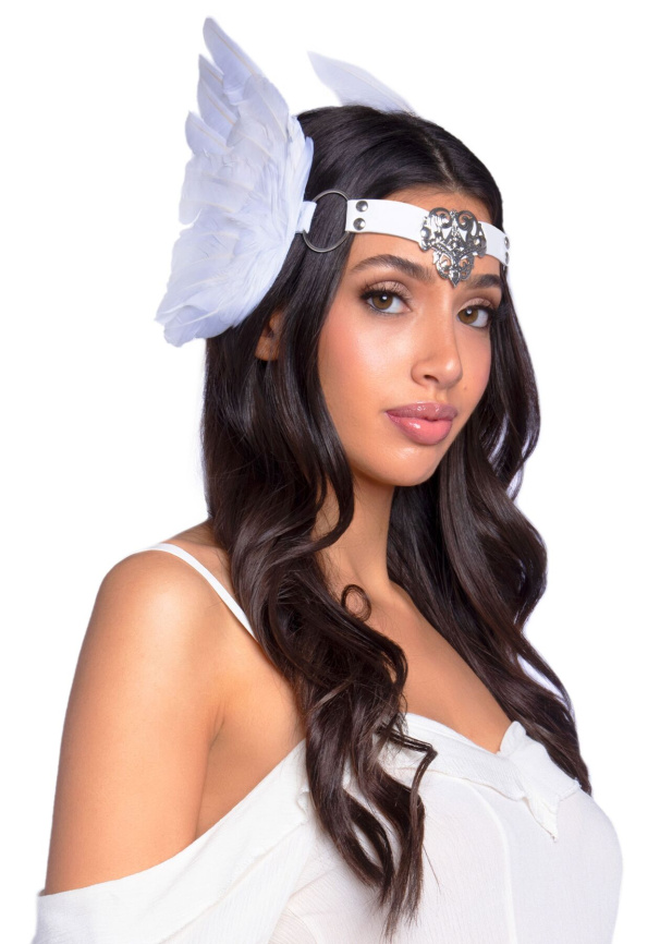 Пов’язка на голову з крилами Leg Avenue Feather headband White, пір’я та натуральна шкіра фото 1
