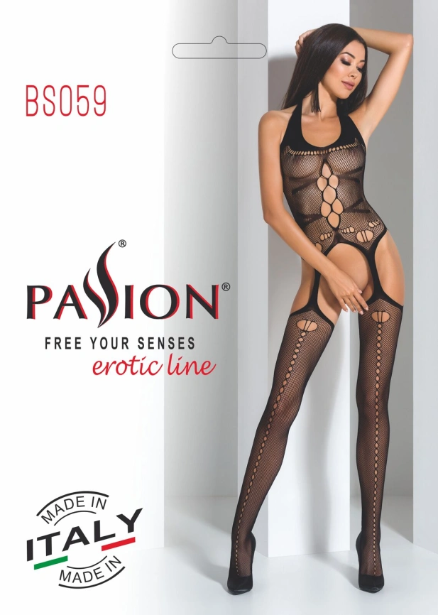 Бодистокинг Passion BS059 red, комбинезон, имитация чулок фото 4
