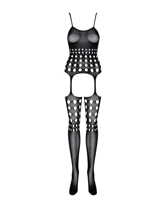 Бодістокінг Obsessive Bodystocking G310 S/M/L, топ, панчохи, підв’язки, круглі вирізи фото 5