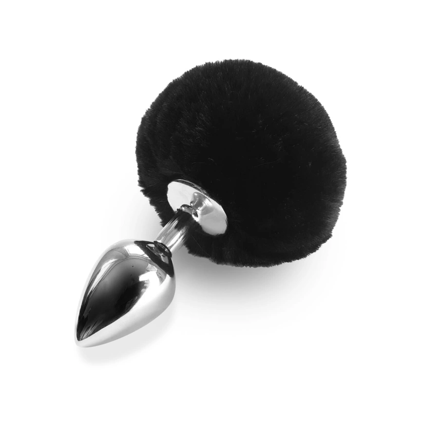 Металлическая анальная пробка М Art of Sex - Metal Butt plug Rabbit Tail Black, диаметр 3,4 см фото 1