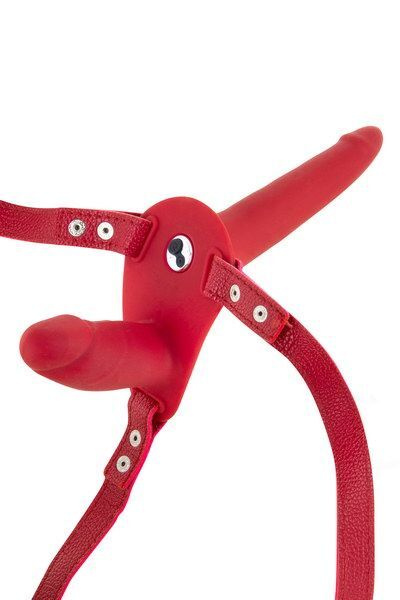 Подвійний страпон з вібрацією Fetish Tentation Vibrating Strap-On Red (м'яте паковання!!!) фото 3