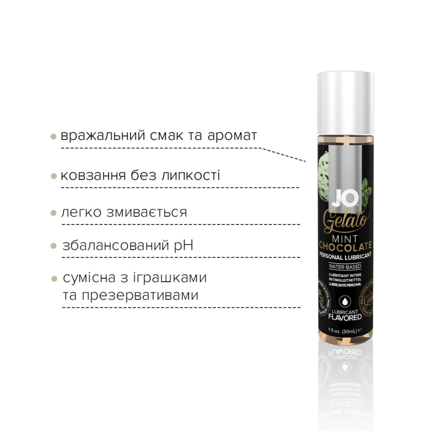 Смазка на водной основе JO GELATO Mint Chocolate (30 мл) без сахара, парабенов и гликоля фото 3
