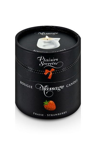 Масажна свічка Plaisirs Secrets Strawberry (80 мл) подарункова упаковка, керамічний посуд фото 3