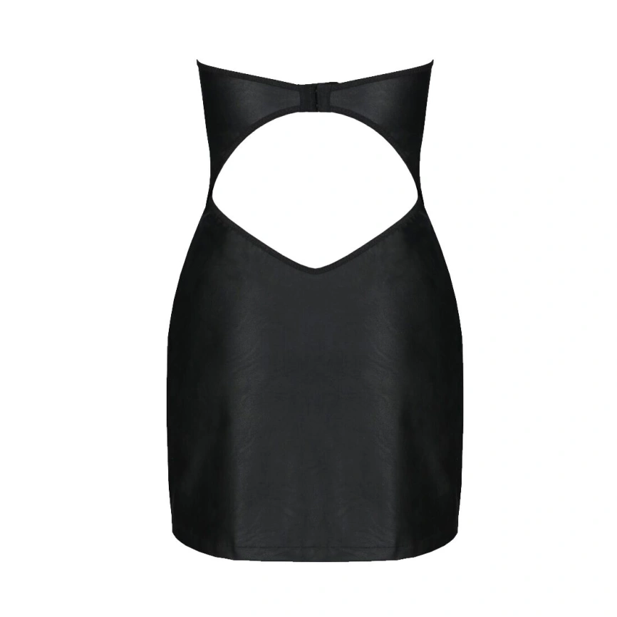 Мини-платье из экокожи Passion CELINE CHEMISE 6XL/7XL, black, шнуровка, трусики в комплекте фото 8