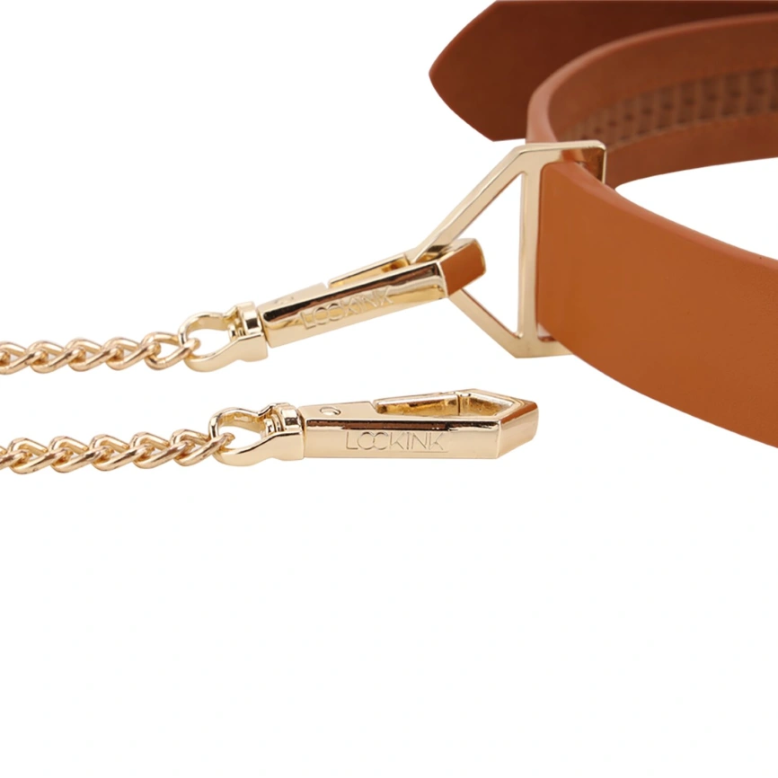 Ошейник с поводком LOCKINK Tied Collar with Leash Set, коричневый, цепь с кожаной петлей и карабином фото 3