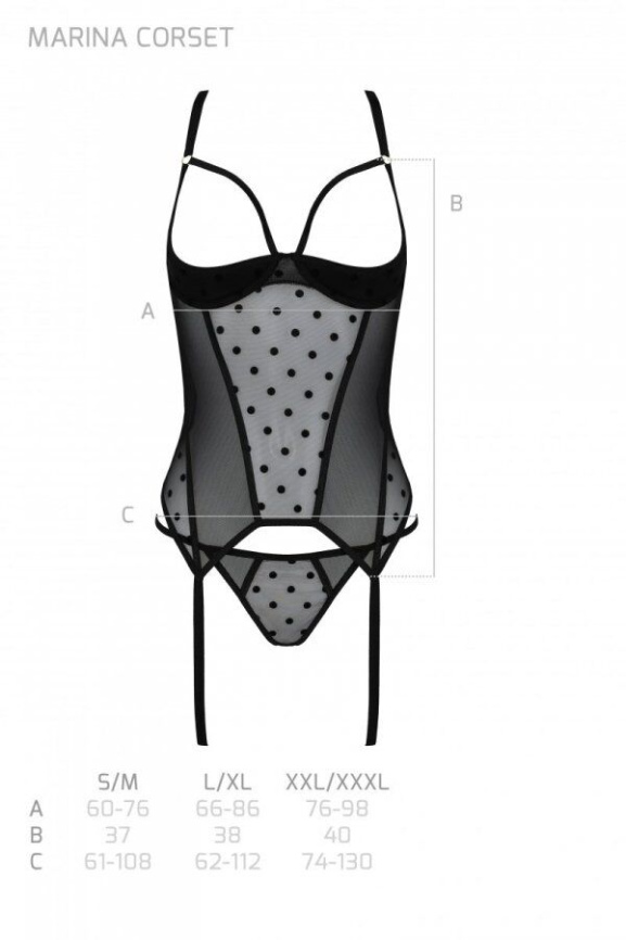 Корсет Passion MARINA CORSET, S/M, black, з відкритими чашками фото 5
