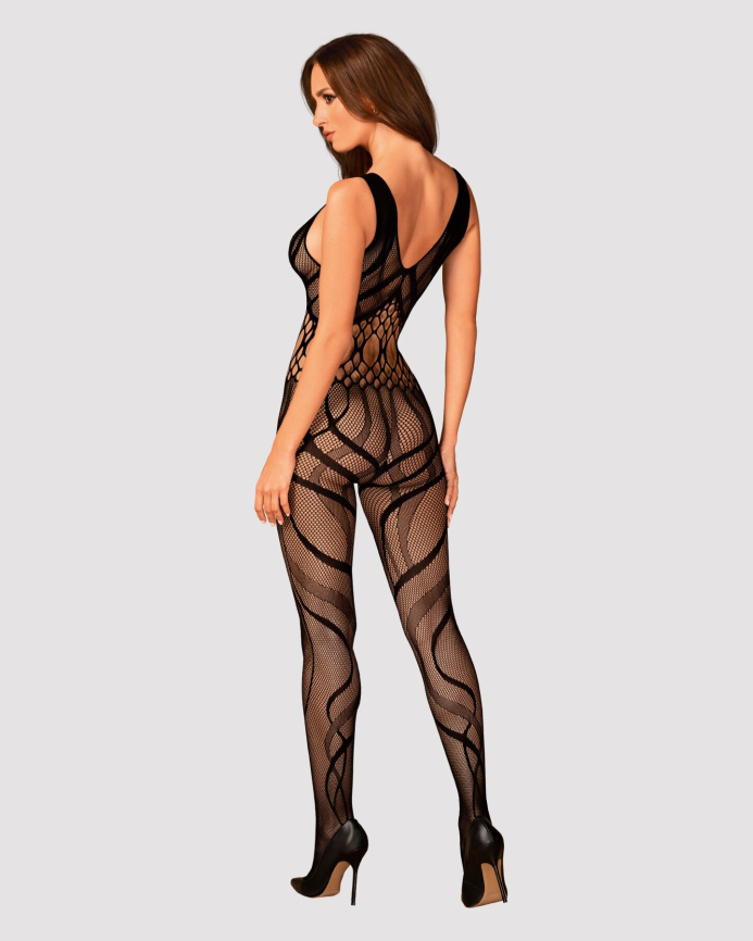 Сітчастий бодістокінг з вирізами та малюнком Obsessive Bodystocking G328 S/M/L, чорний, комбінезон фото 4