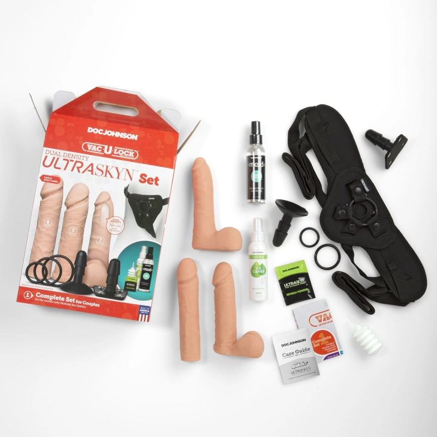 Набор для страпона Doc Johnson Vac-U-Lock Dual Density UltraSKYN Set, диаметр 3×4,5см фото 6