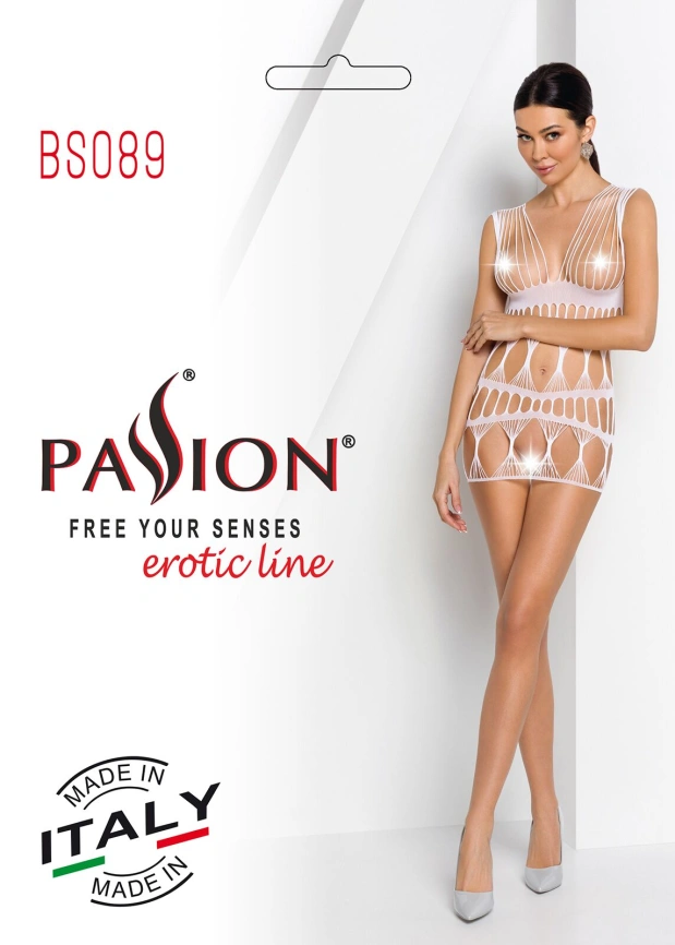 Бодистокинг-платье Passion BS089 white, мини, плетение в виде паутины фото 8