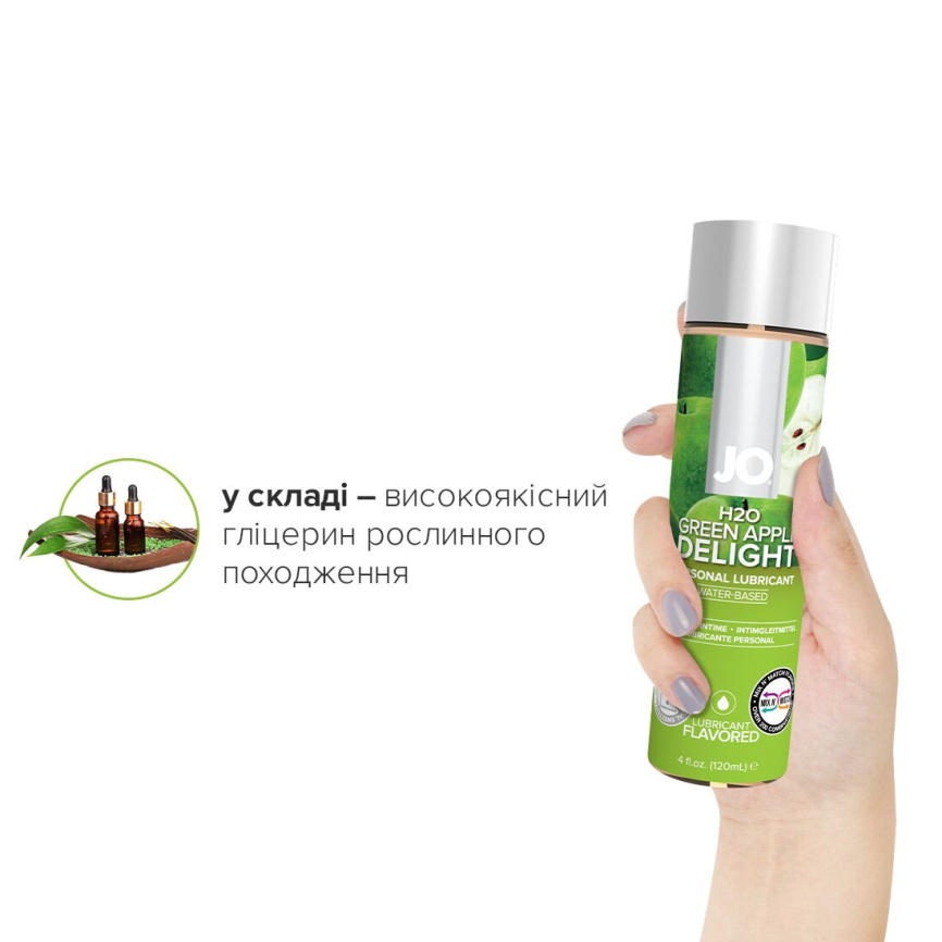 Змазка на водній основі JO H2O — Green Apple (120 мл) без цукру, рослинний гліцерин фото 4