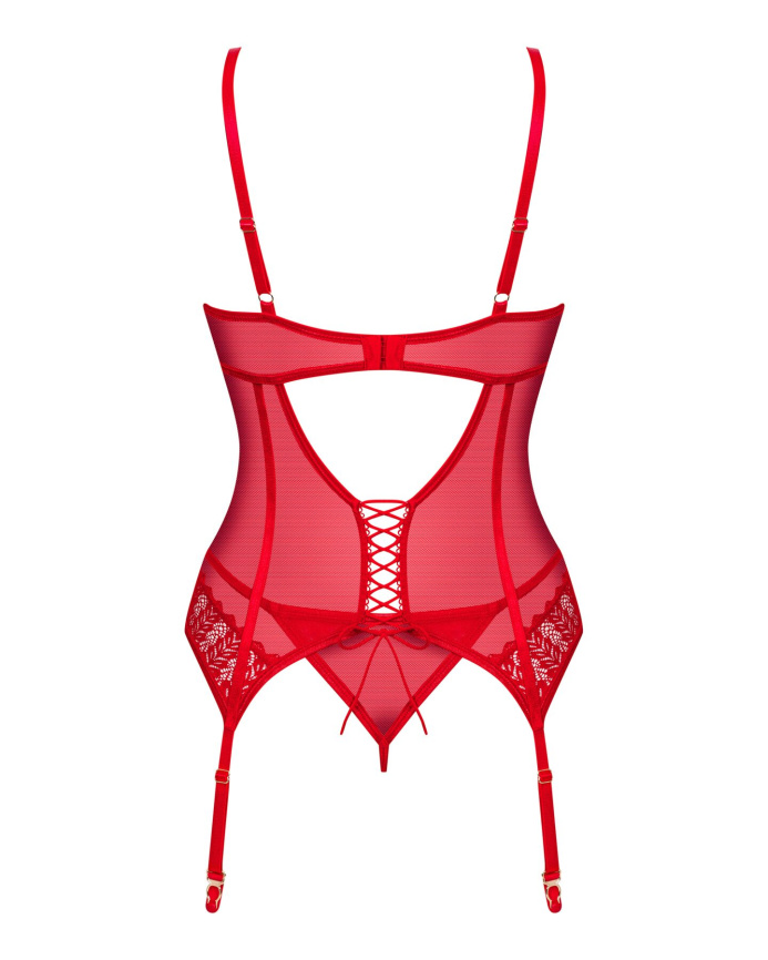 Комплект корсет та стрінги Obsessive Ingridia corset & thong M/L, червоний фото 4