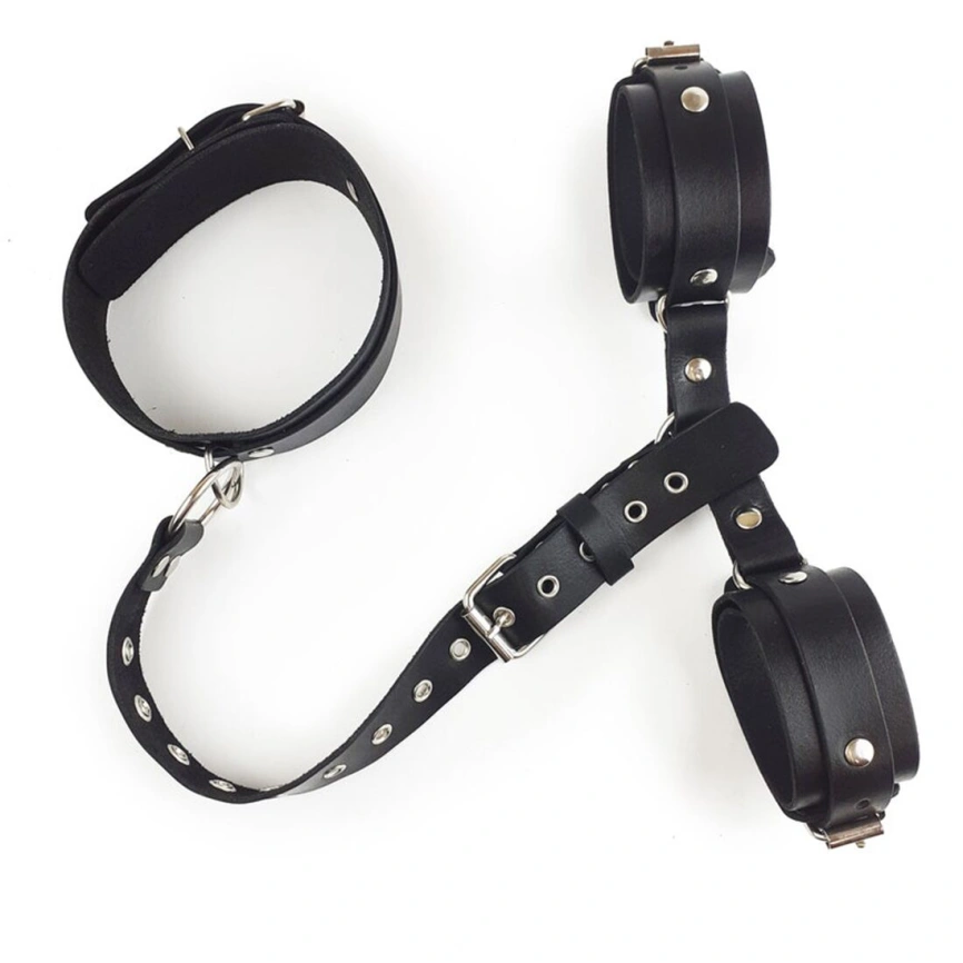 Фиксаторы для шеи и рук Art of Sex - Bondage Set из натуральной кожи, цвет черный фото 10