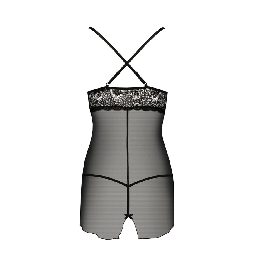 Прозора сорочка приталена Passion QUENTRIS CHEMISE L/XL, black, трусики фото 6