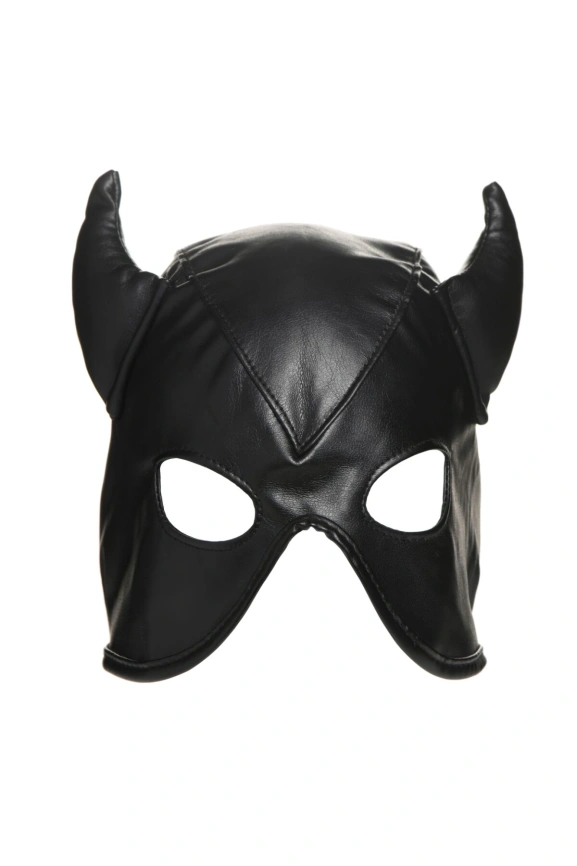 Маска с рогами Master Series: Dungeon Demon Bondage Mask with Horns, черная фото 2