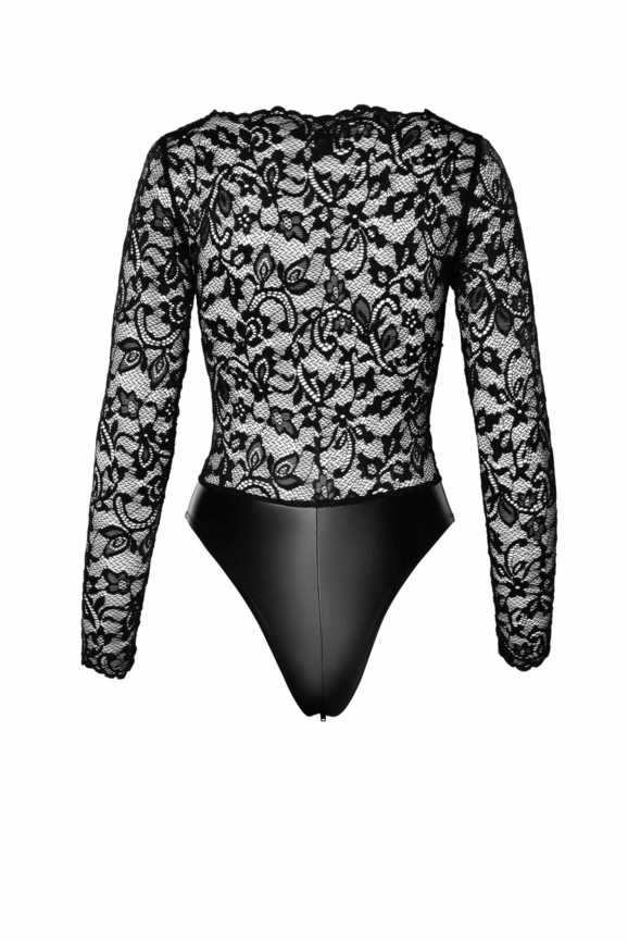 Боди Noir Handmade F296 Psyche, 3XL, кружево, длинный рукав, низ под латекс, с доступом фото 7