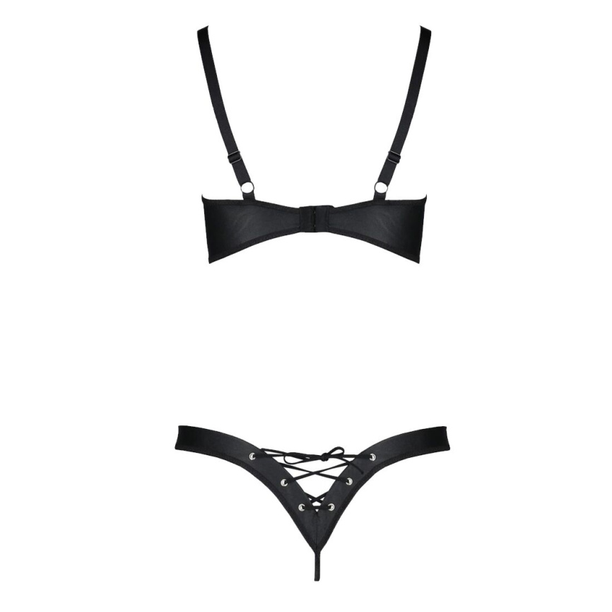 Комплект з екошкіри Passion CELINE BIKINI 4XL/5XL black, відкритий бра, стрінги зі шнурівкою фото 8