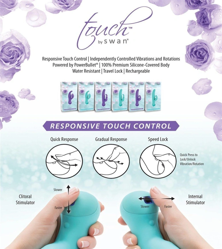 Вибратор-кролик с сенсорным управлением и ротацией Touch by SWAN - Duo Purple, глубокая вибрация фото 8