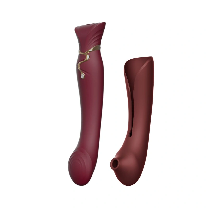 Смартвибратор 3в1 Zalo — Queen Set Wine Red, пульсирующая жемчужина и вакуум, кристалл Swarovski фото 13