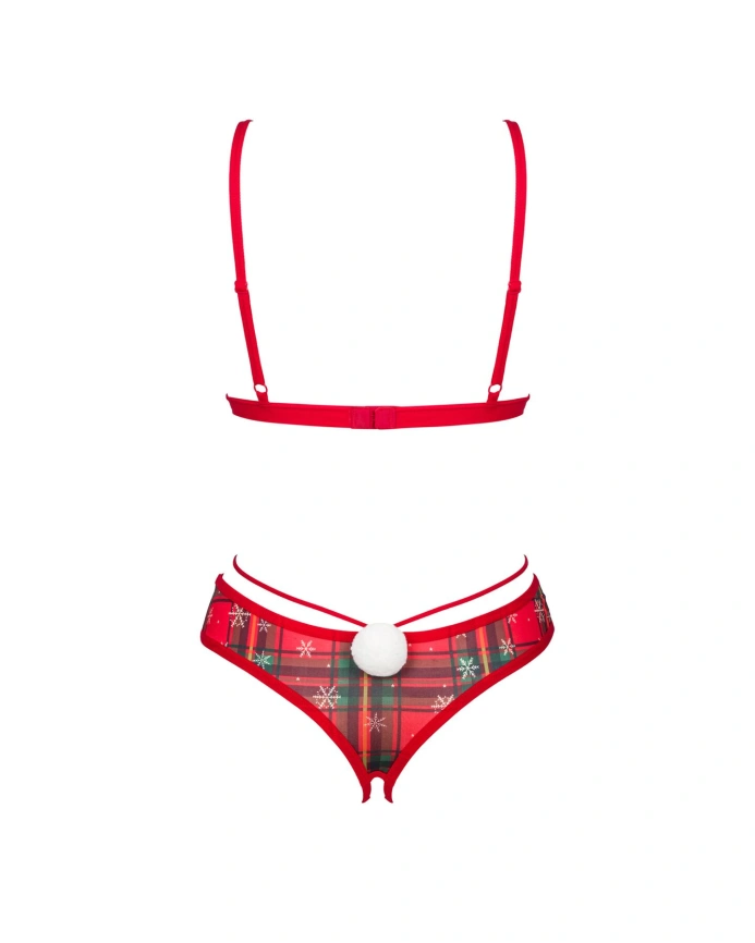 Комплект Obsessive Ms Merrilo 2-pcs set, M/L, мягкий бюстгальтер и трусики с доступом и с помпоном фото 4