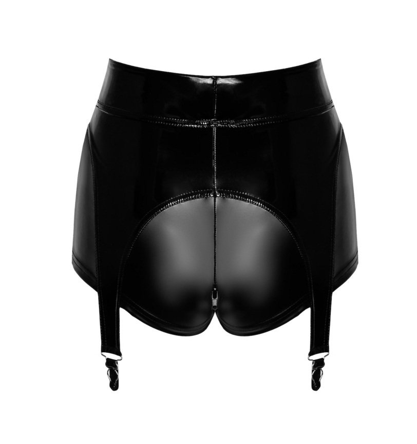 Шортики Noir Handmade F325 Glam, S, black, вініл, висока талія, кріплення для панчіх, з доступом фото 7