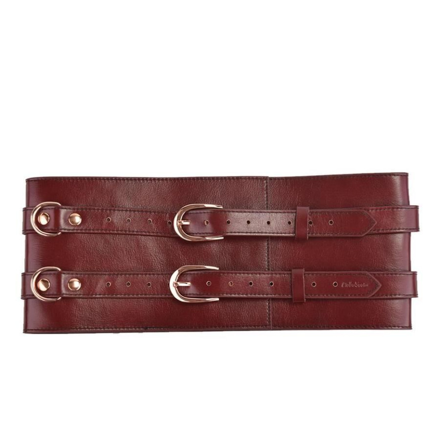 Шкіряний пояс для бондажу Liebe Seele Wine Red Waist Cuff, L Size фото 5