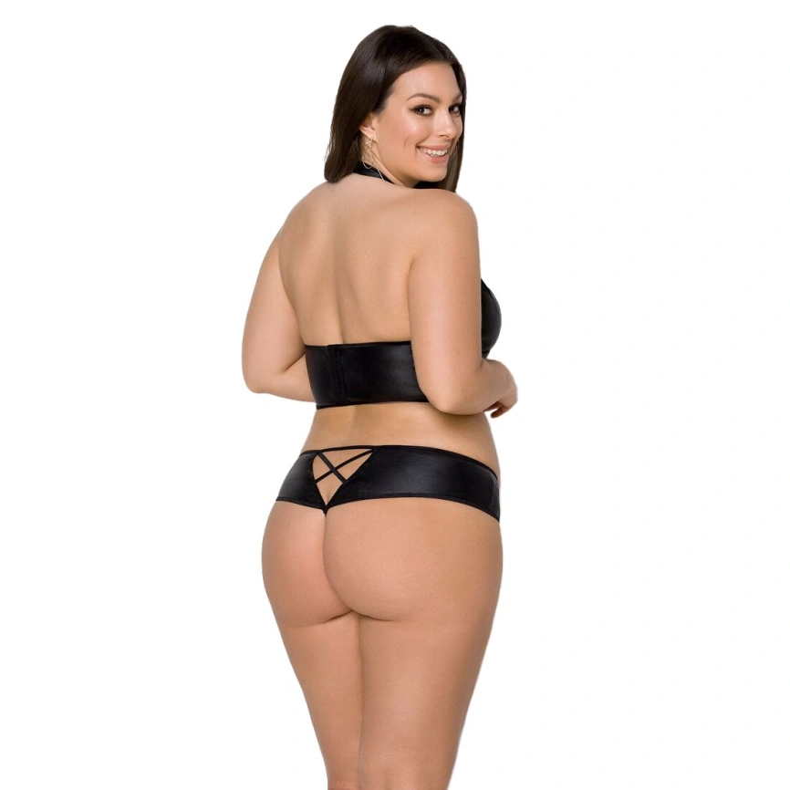 Комплект из экокожи Passion NANCY BIKINI 6XL/7XL black, бра и трусики с имитацией шнуровки фото 6
