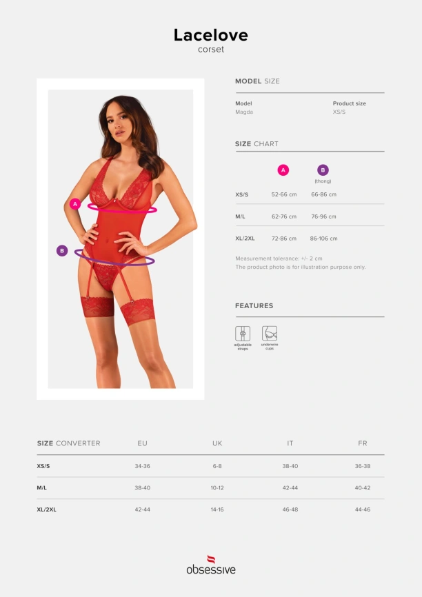 Прозрачный корсет Obsessive Lacelove corset XL/2XL Red, кружево, подвязки для чулок фото 5