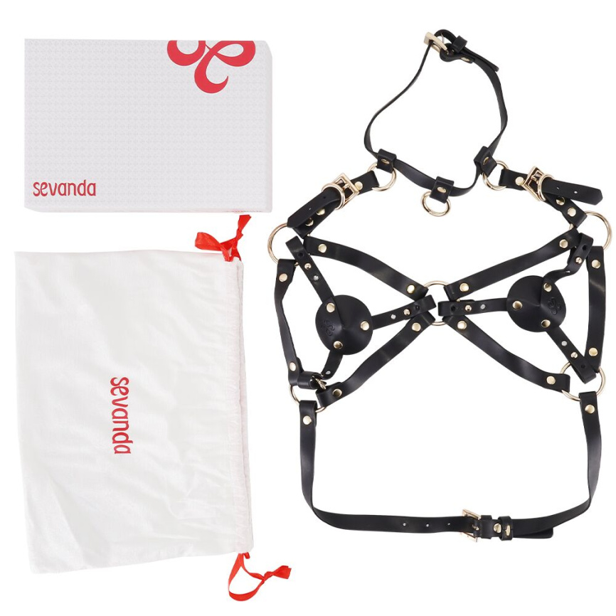 Портупея на грудь LOCKINK SEVANDA Queen Chest Harness with Removable Bra, чорна, зі знімними пестис фото 8