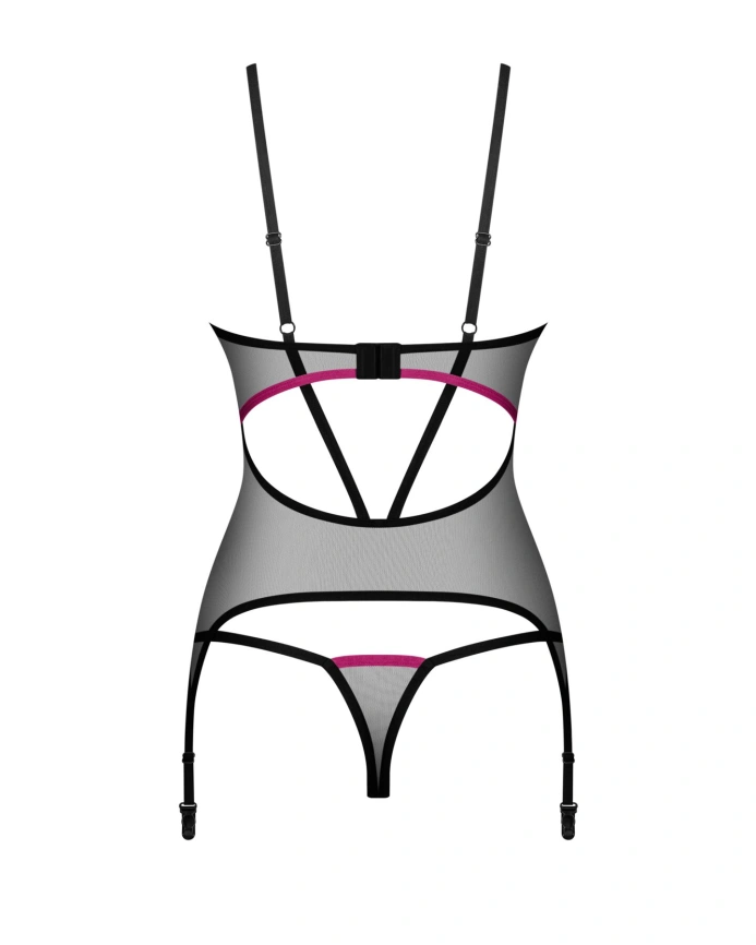 Корсет Obsessive Novenes corset & thong, XS/S, прозрачный, открытая спина, стринги в комплекте фото 5