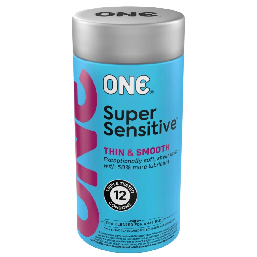 Презервативы ONE Super Sensitive, 12 шт, гладкие, с дополнительной смазкой, упаковка-тубус фото 1