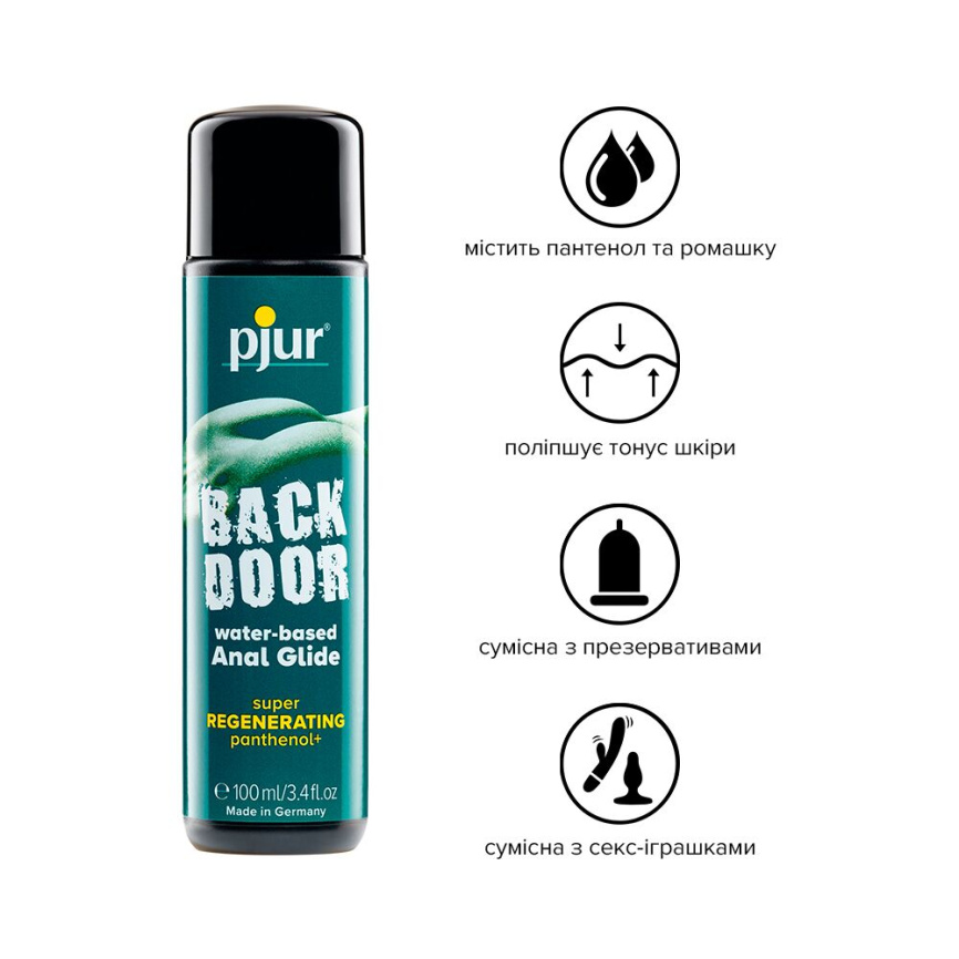 Анальний лубрикант pjur BACK DOOR Regenerating 100мл на водній основі, з пантенолом та екстрактом ромашки фото 2
