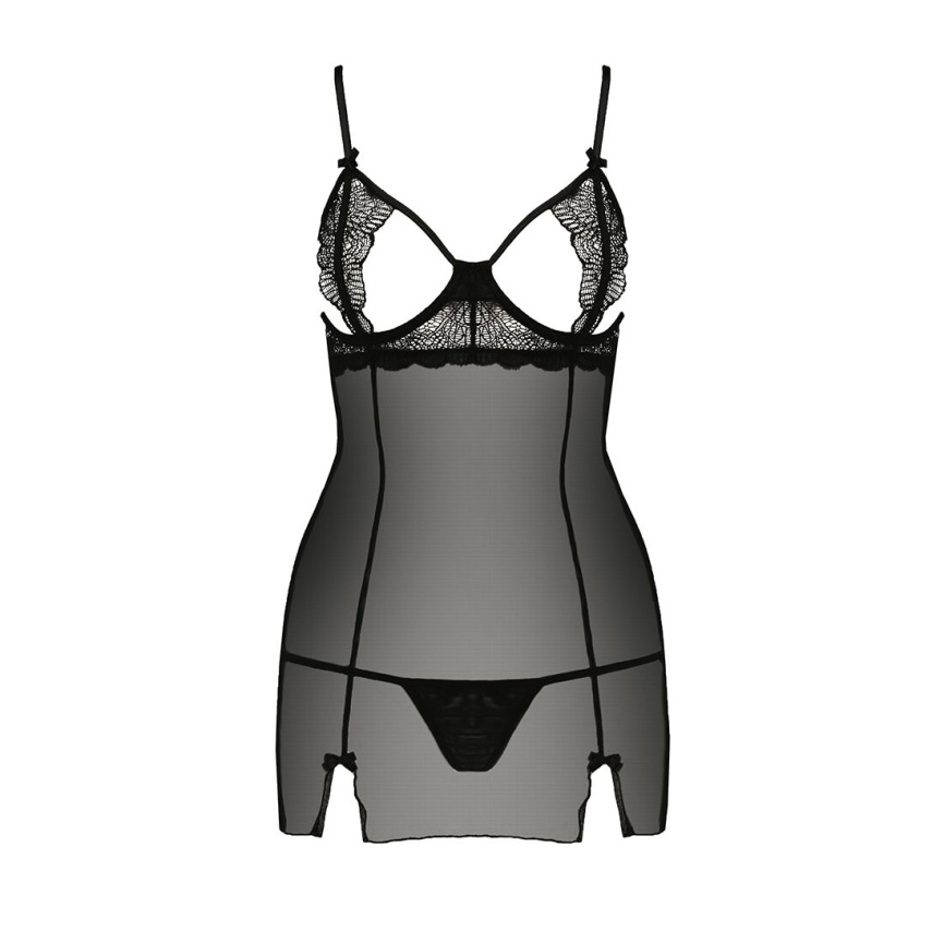 Прозора сорочка приталена Passion QUENTRIS CHEMISE L/XL, black, трусики фото 5