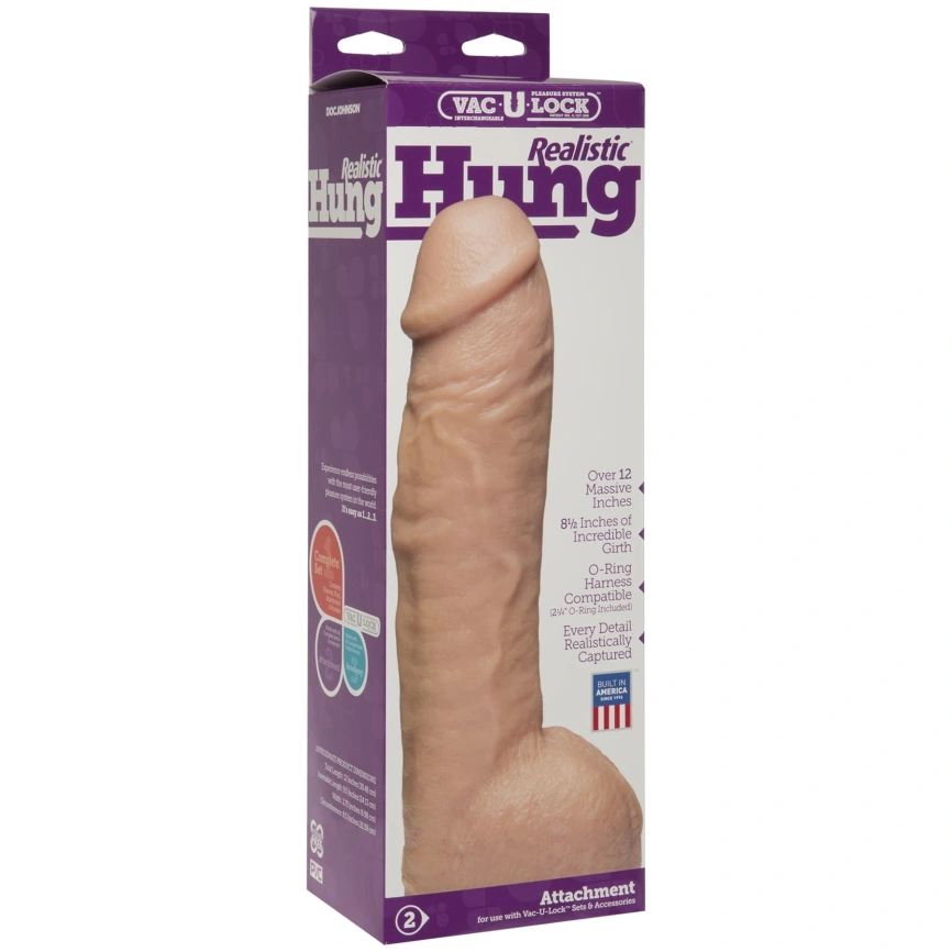 Фаллоимитатор Doc Johnson Realistic Hung - Vanilla, Vac-U-Lock, диаметр 7 см фото 3