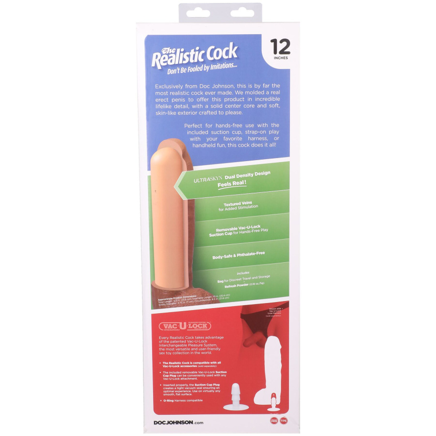 Фалоімітатор Doc Johnson The Realistic Cock ULTRASKYN - 12 Inch Hung with Balls Chocolate фото 11