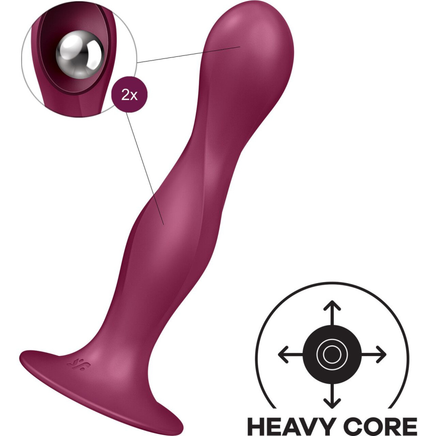 Дилдо Satisfyer Double Ball-R Red, унісекс, рухомі кульки всередині, на присосці фото 2