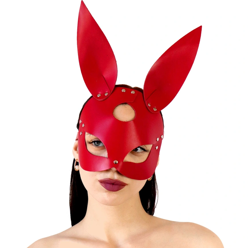 Кожаная маска Зайки Art of Sex - Bunny mask, цвет Красный фото 1