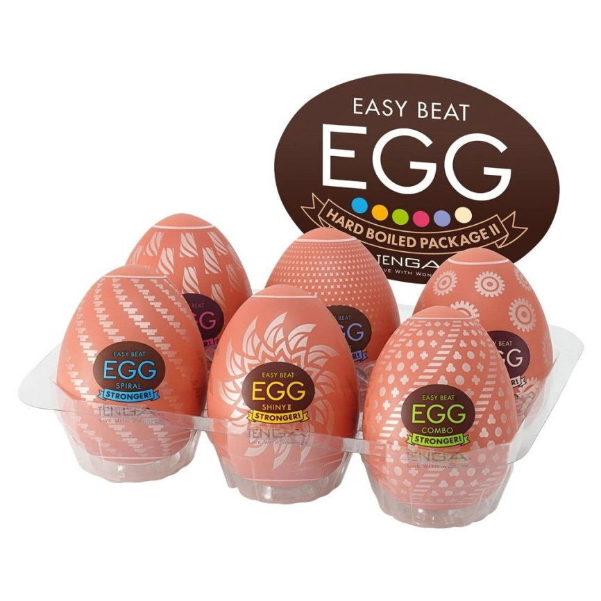 Набор мастурбаторов-яиц Tenga Egg Hard Boilded II Pack (6 яиц), плотный TPE, выпуклая текстура фото 1