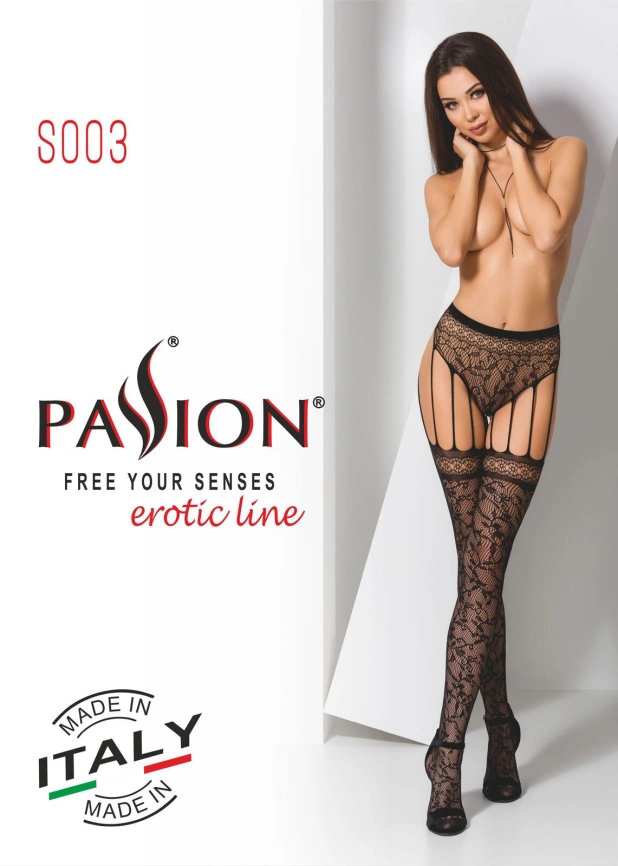 Эротические колготки-бодистокинг Passion S003 red, имитация кружевных чулок и трусиков фото 4