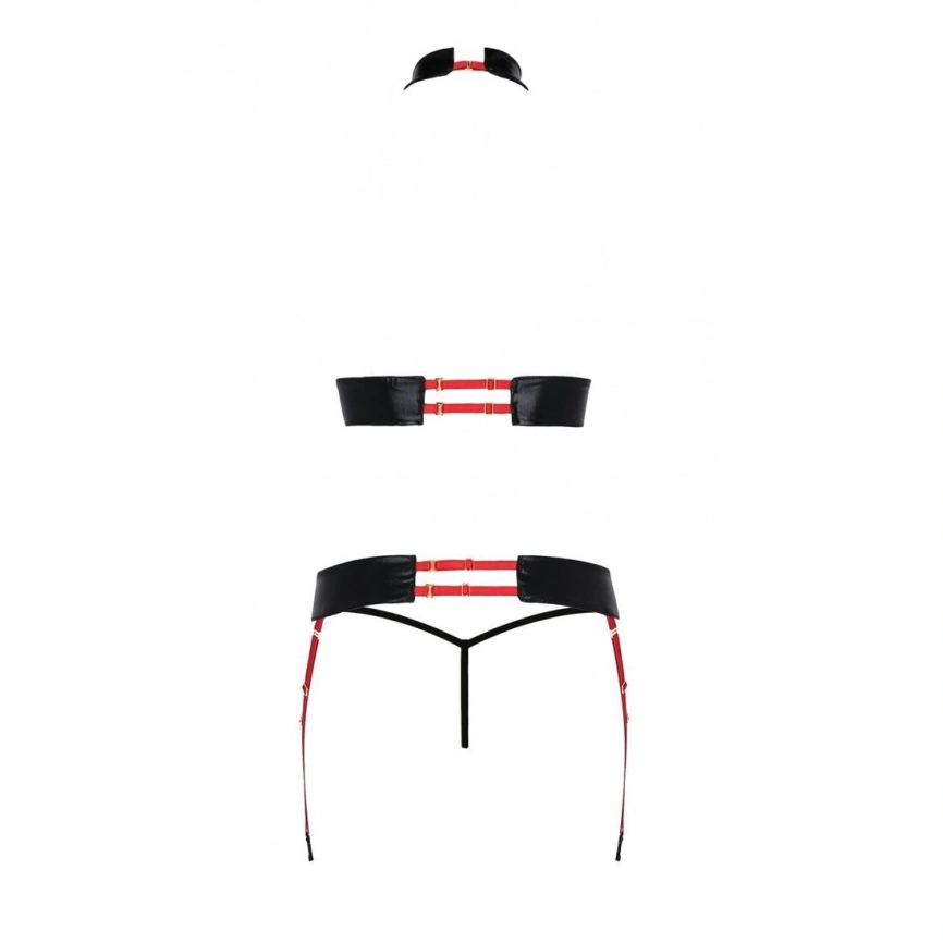 Комплект женского белья из ремешков Passion AZIZA S/M, red, бюстгальтер, пояс, стринги фото 10