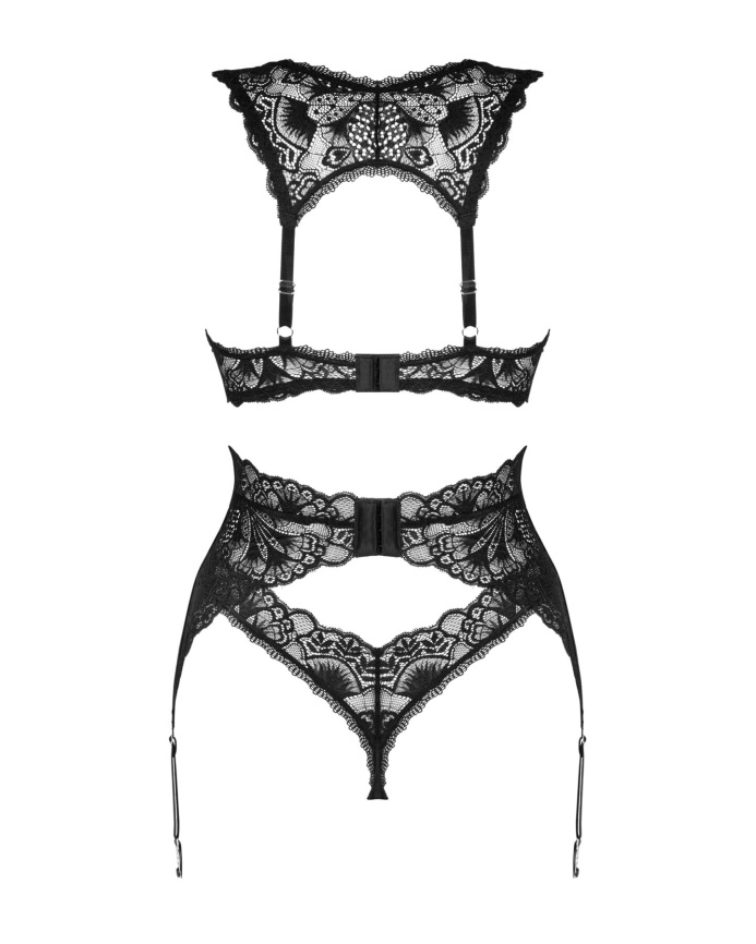 Комплект білизни Obsessive Donna Dream 3-pcs set XL/2XL Black, бюстгальтер, стрінги, пояс для панчіх фото 4