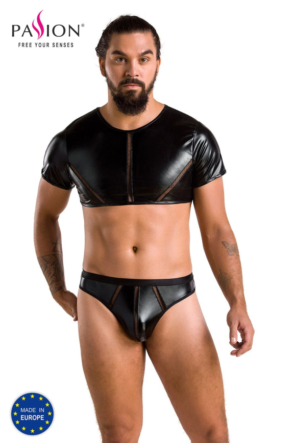 Комплект чоловічої білизни під латекс Passion 057 SET PETER XXL/XXXL Black, кроп-топ, стринги фото 5