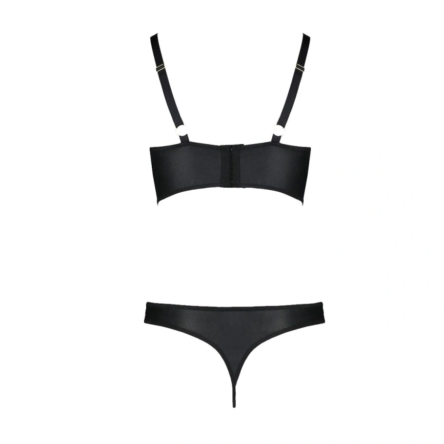 Комплект из экокожи Passion MALWIA BIKINI 4XL/5XL black, с люверсами и ремешками, бра, трусики фото 8