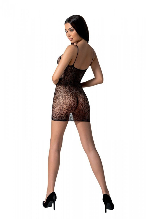 Ажурна мінісукня на тонких бретелях Passion BS096 One Size, black, плетіння на грудях фото 2