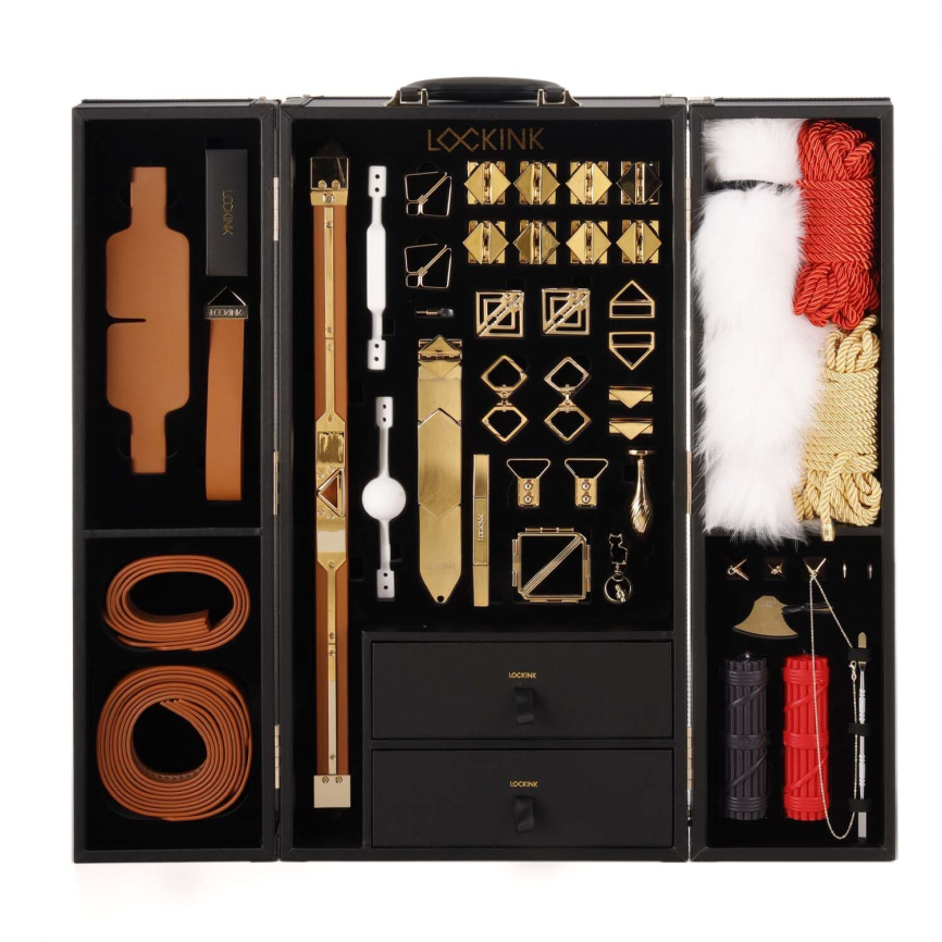 БДСМ-набір LOCKINK All-in-1 BDSM Play Kit, коричневий, ремені, маска, кляпи, анальні пробки, свічки фото 1