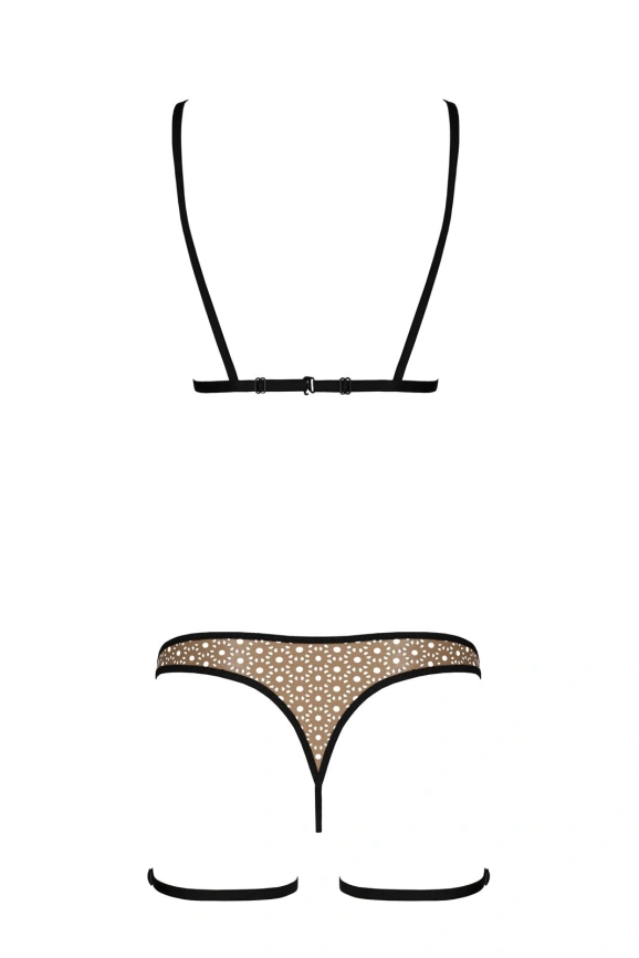 Эротический комплект нижнего белья Passion GABI SET XXL/XXXL beige, трусики с гартерами фото 4