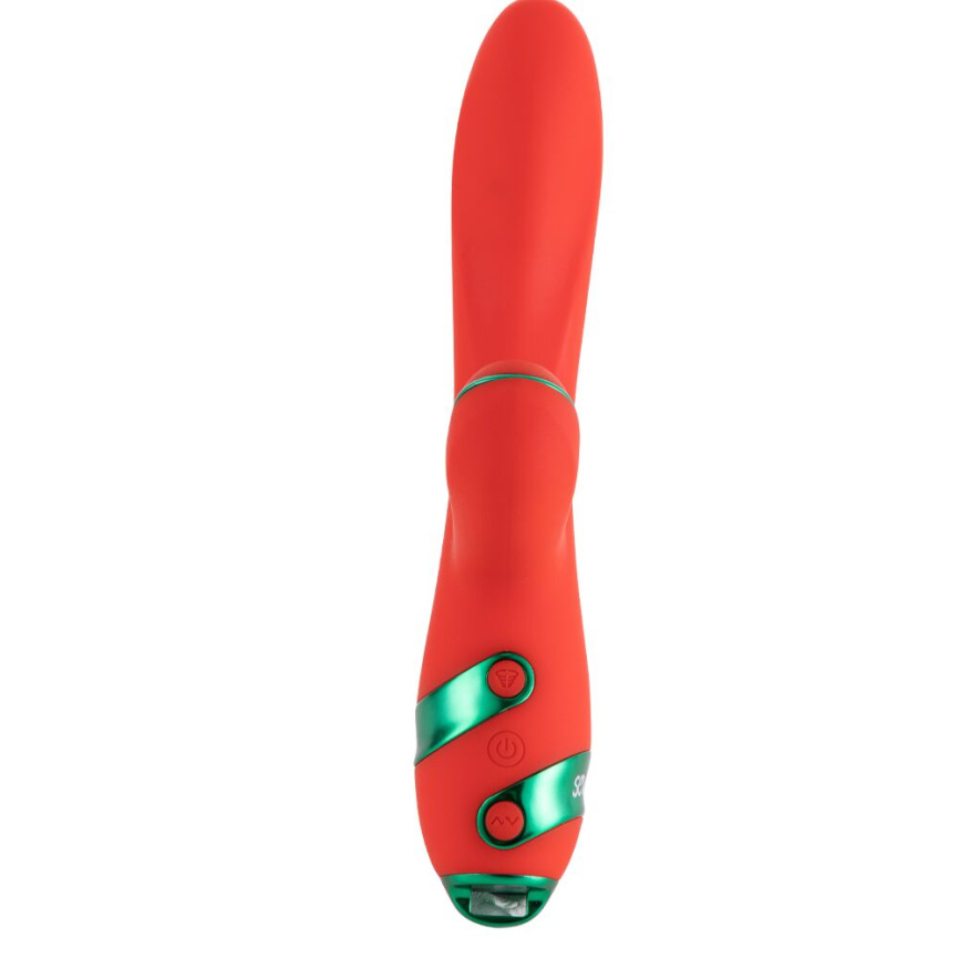 Вібратор-кролик з пульсацією та флогером LOCKINK SEVANDA Whip Vibrating Massage Wand, червоно-зелений фото 4