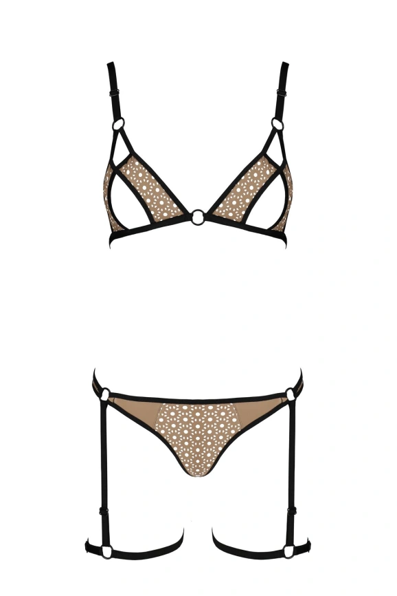 Эротический комплект нижнего белья Passion GABI SET XXL/XXXL beige, трусики с гартерами фото 3